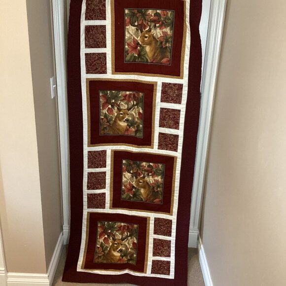 NWOT Handmade Quilted Winter Wall Hanging Home Decor Deer's Rectangle Brown - Picture 1 of 9